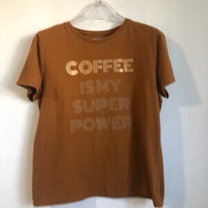 Nine West 'Coffee is my Super Power' Basic short sleeve Tee Large Brown